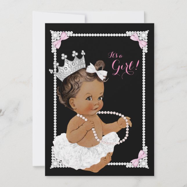 Invitación Tutu blanco de bailarina perla rosa baby shower (Anverso)