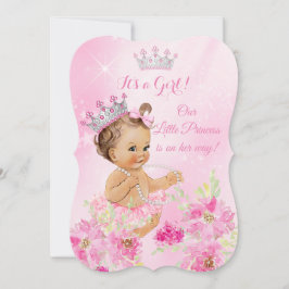 Invitación Tutu Brunette floral rosa de la Princesa Baby Show