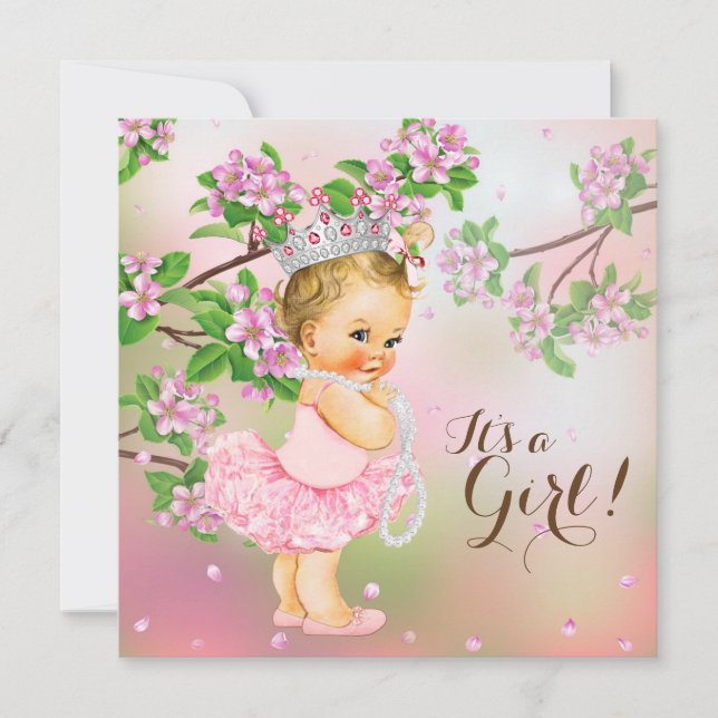 Invitación Tutu Cherry Blossom Pearl Baby Shower (Anverso)