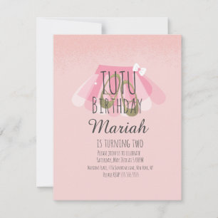 Invitación Tutu Chica Cumpleaños Purpurina Faux Pink Ballerin