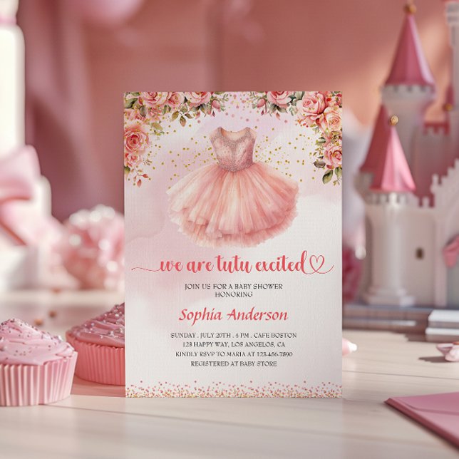 Invitación Tutu Cute Ballerina Baby Shower - Floral rosa (Subido por el creador)