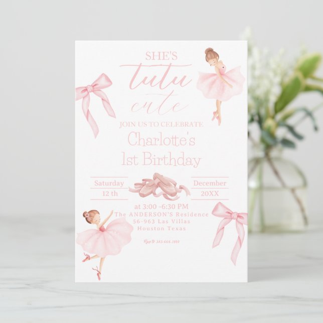 Invitación Tutu Cute Ballerina Chica primer cumpleaños (Anverso de pie)