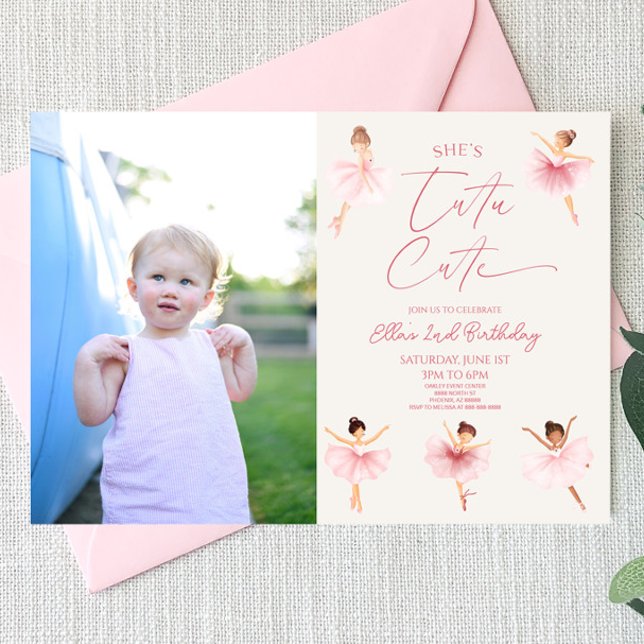 Invitación Tutu Cute Ballerina Foto Fiesta del segundo cumple (Subido por el creador)