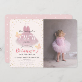 Invitación Tutu Cute Ballerina Foto Rosa & Oro Segundo cumple