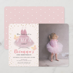 Invitación Tutu Cute Ballerina Foto Rosa & Oro Segundo cumple