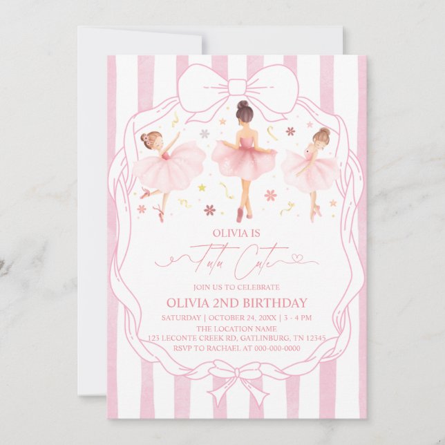 Invitación Tutu Cute Ballerina Pink Coquette Birthday  (Anverso)