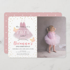 Invitación Tutu Cute Ballerina Pink & Whit Photo 2º cumpleaño