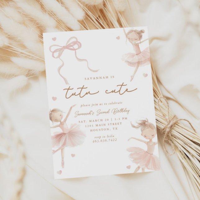 Invitación Tutu Cute Chicas Segundo Cumpleaños Ballerina (Subido por el creador)