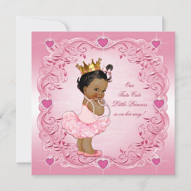 Invitación Tutu Cute Ethnic Princess Love Hearts Baby Shower (Anverso)