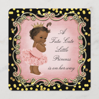 Invitación Tutu Cute, Princesa Étnica, Confetti de Oro Negro