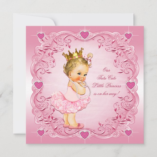 Invitación Tutu Cute Princess Love Hearts Baby Shower (Anverso)