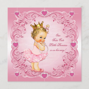Invitación Tutu Cute Princess Love Hearts Baby Shower