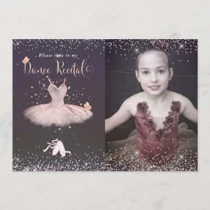 Invitación Tutu de acuarela con rubor y mariposas Recital de 
