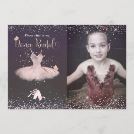 Invitación Tutu de acuarela rosado y mariposas recital de bai