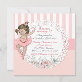 Invitación Tutu de bailarina Ballet Rosa Blanco Rayas Encaje