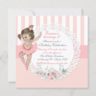 Invitación Tutu de bailarina Ballet Rosa Blanco Rayas Encaje