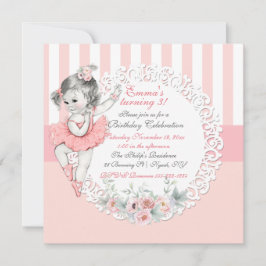Invitación Tutu de bailarina Ballet Rosa Blanco Rayas Encaje