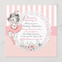 Invitación Tutu de bailarina Ballet Rosa Blanco Rayas Encaje