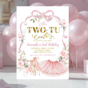 Invitación Tutu de ballet Coquette con lazo floral rosa cumpl