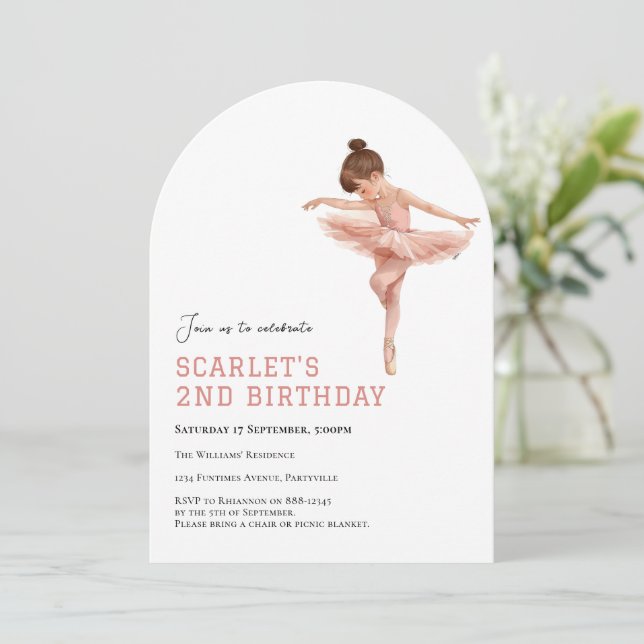 Invitación Tutu de niña de ballet rosa para segundo cumpleaño (Anverso de pie)