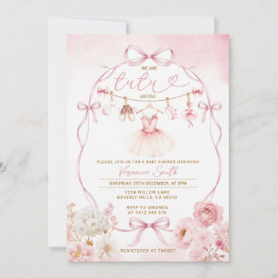 Invitación Tutu de niña lazo floral lazo de cinta rosa