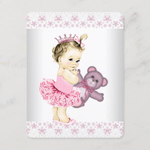 Invitación Tutu de Princesa del Osito de Peluche Rosa para Ba