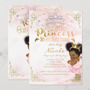 Invitación Tutu de princesa y corona dorada ducha étnica para