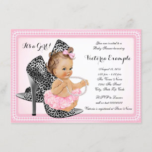 Invitación Tutu de zapato de tacón alto rosa perla baby showe