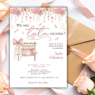 Invitación Tutu Emocionada Bailarina Floral Niña Baby Shower 