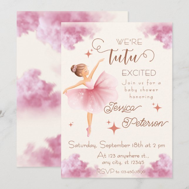 Invitación Tutu emocionado Cumpleaños de Bebé Bailarina (Anverso / Reverso)