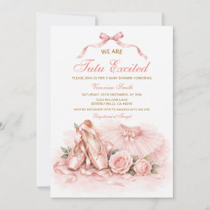 Invitación Tutu emocionado zapatos de ballet rosados baby sho