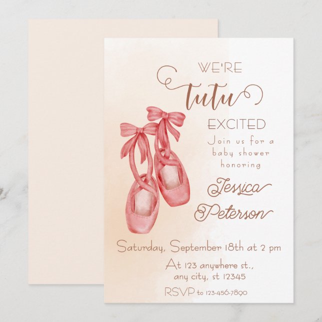 Invitación Tutu excited Ballerina Baby Shower (Anverso / Reverso)