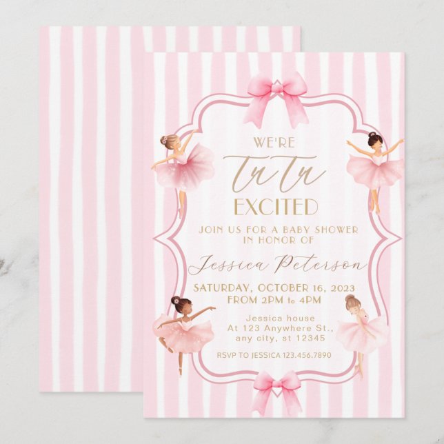 Invitación Tutu Excited Ballerina Ballet Baby Shower (Anverso / Reverso)