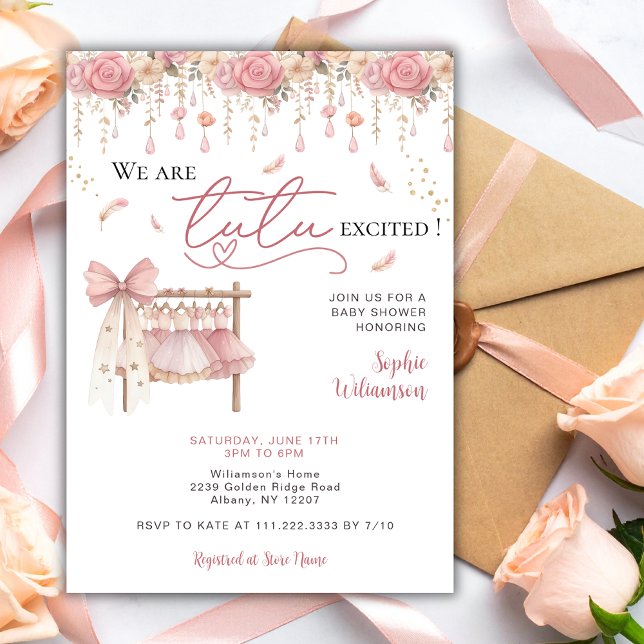 Invitación Tutu Excited Ballerina Floral Girl Baby Shower  (Subido por el creador)