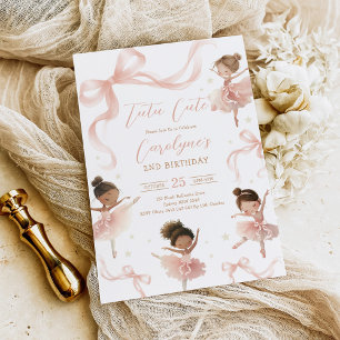 Invitación Tutu Lindo Cumpleaños Bailarina Rubor Rosa Lazo Ni