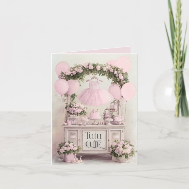 Invitación Tutu Lindo Tema de Ballet Rosa Bailarina para Niña (Anverso)