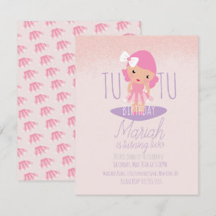 Invitación Tutu Mínimo Cumpleaños de niña Dibujo Animado Rosa
