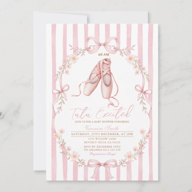 Invitación Tutu Pink Ballet Shoes Girl Baby Shower  (Anverso)