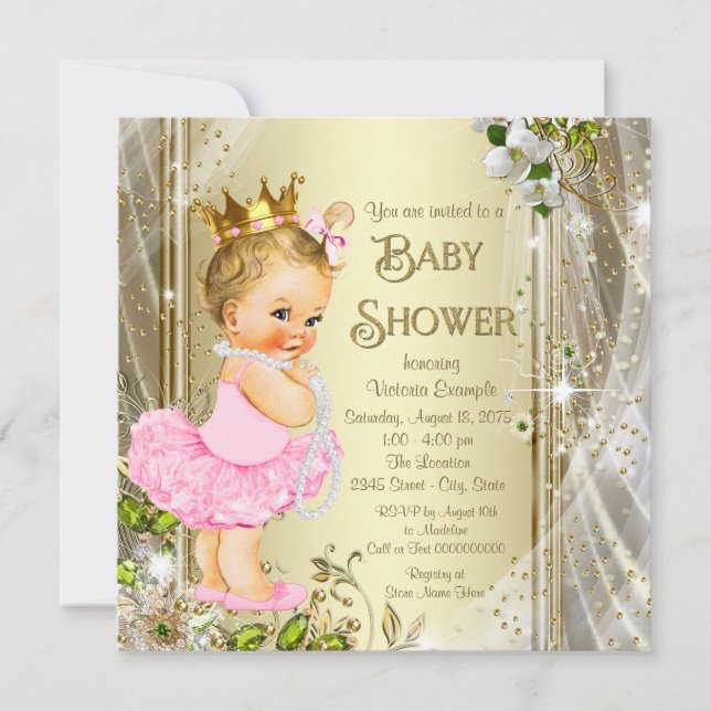 Invitación Tutu Princess Pink Gold Baby Shower (Anverso)