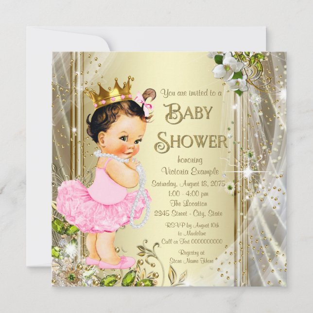 Invitación Tutu Princess Pink Gold Baby Shower (Anverso)
