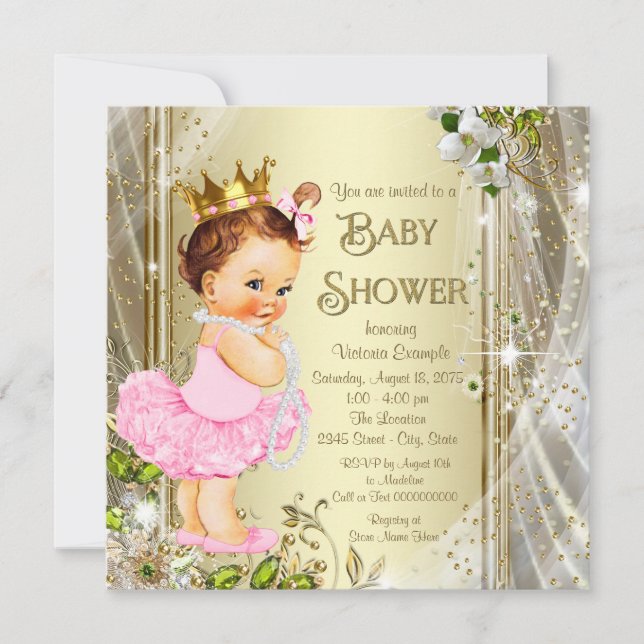 Invitación Tutu Princess Pink Gold Baby Shower (Anverso)