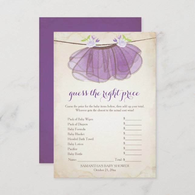 Invitación Tutu púrpura adivina el juego del precio correcto (Anverso / Reverso)