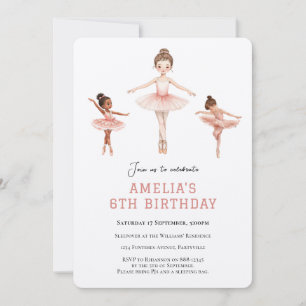 Invitación Tutu rosa de ballet para niñas - 6 cumpleaños