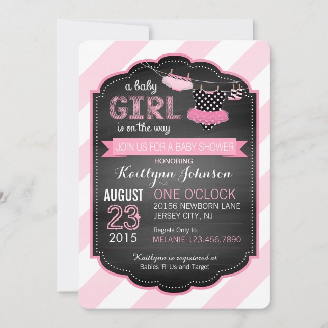Invitación Tutu y Stripe Baby Shower (Anverso)