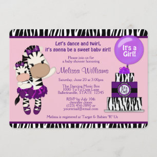 Invitación TuTuCute Baby Shower ZEBRA Lavendar Purple 085