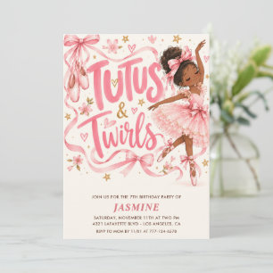 Invitación Tutus y giros afroamericanos cumpleaños 7