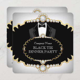 Invitación Tuxedo Black Tie Cena Fiesta Oro Blanco
