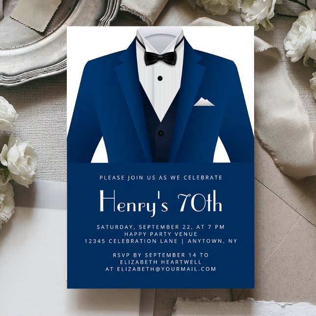 Invitación Tuxedo blanco azul significa fiesta de cumpleaños  (Subido por el creador)