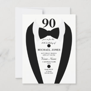 Invitación Tuxedo blanco negro invita a fiesta de cumpleaños