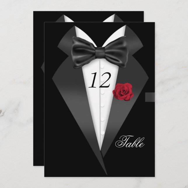 Invitación Tuxedo formal Número de asiento de la mesa negra 2 (Anverso / Reverso)